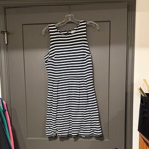 LOFT Navy and White Striped Sleeveless Fit-and-Flare Dress